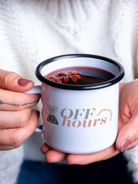 Enamel Camp Cup Off Hours Coffee Branded